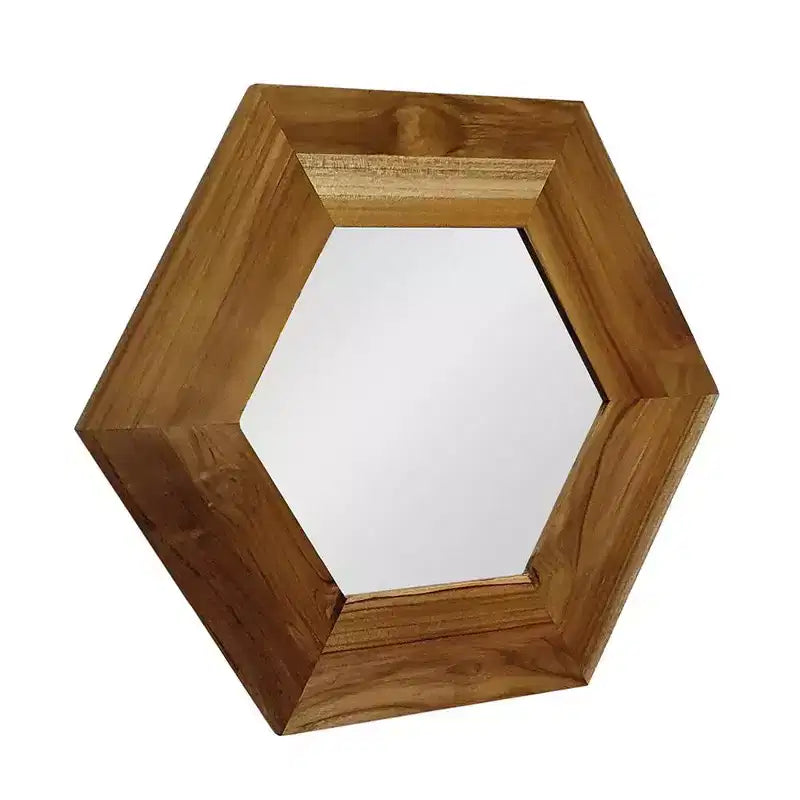 HomeRoots 19 Specchio decorativo esagonale con cornice in legno massello naturale