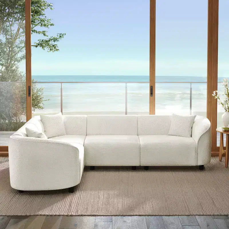 104 L-Shaped Curved SectionalPremium Boucl Upholstery and Sculptural Four-Seat Luxury for Spacious Living