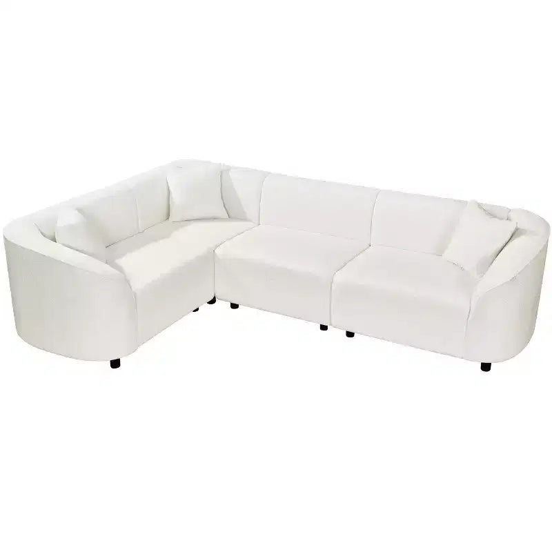 Divano Sezionale Curvo a L da 104 PolliciRivestimento in Bouclé Premium e Lusso Scultoreo a Quattro Posti per un Living Spazioso