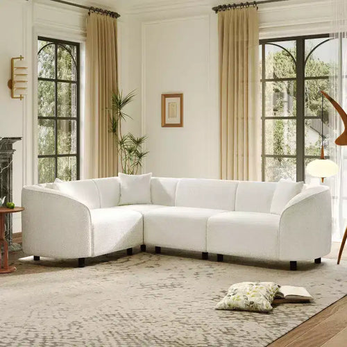 104 L-Shaped Curved SectionalPremium Boucl Upholstery and Sculptural Four-Seat Luxury for Spacious Living