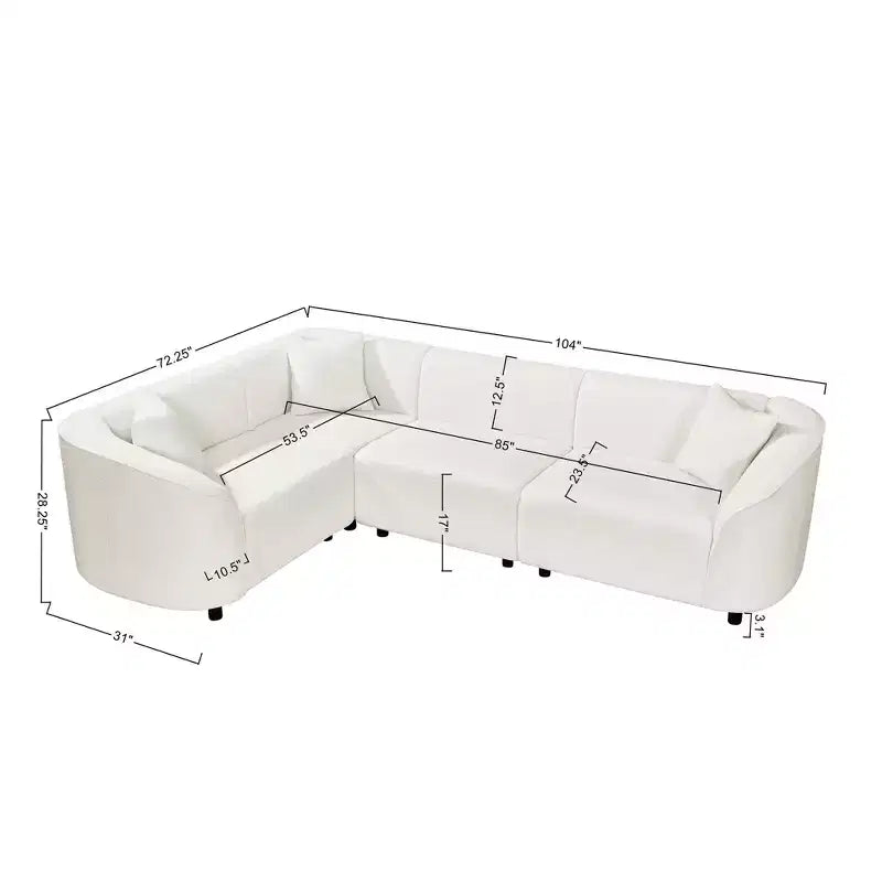 Divano Sezionale Curvo a L da 104 PolliciRivestimento in Bouclé Premium e Lusso Scultoreo a Quattro Posti per un Living Spazioso