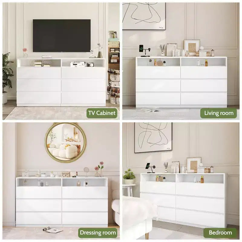 Dyonery Cassettiera Moderna a 6 Cassetti con Piano Scorrevole, Dotata di Cassetti, Organizzatore per Camera da Letto, Armadio e Soggiorno