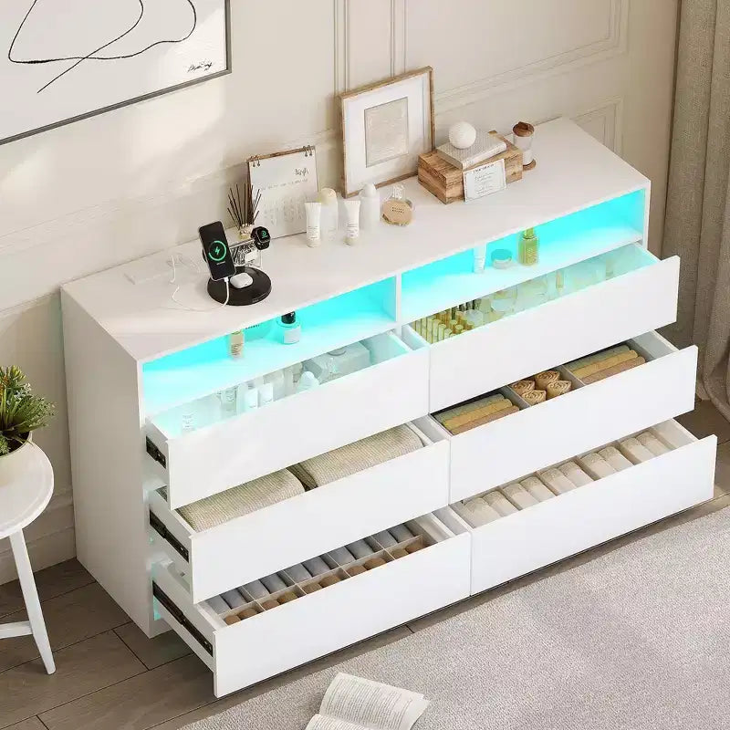 Dyonery Cassettiera Moderna a 6 Cassetti con Piano Scorrevole, Dotata di Cassetti, Organizzatore per Camera da Letto, Armadio e Soggiorno