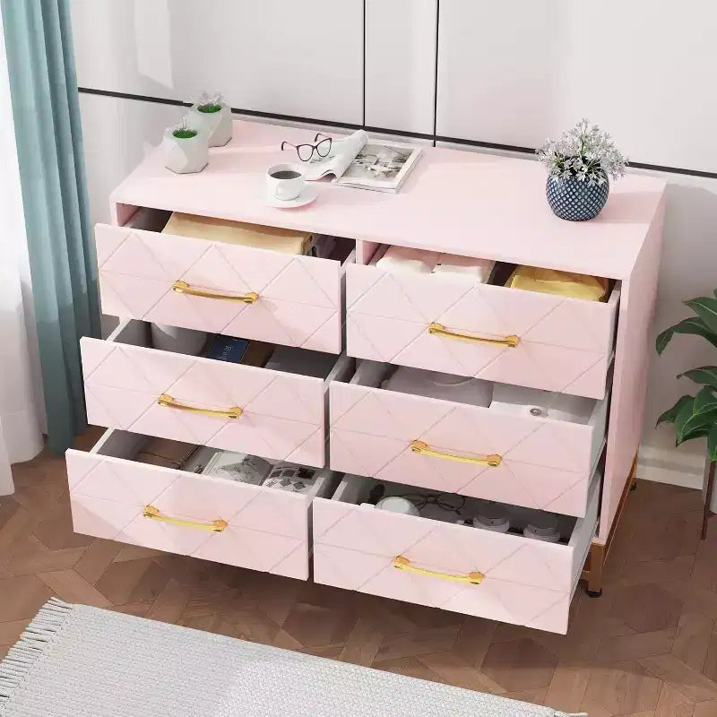Cassettiera a 6 cassetti per camera da letto, cassettiera doppia in legno con maniglie dorate, cassettiera moderna con cassetti profondi per soggiorno, corridoio