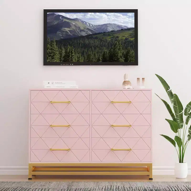 Cassettiera a 6 cassetti per camera da letto, cassettiera doppia in legno con maniglie dorate, cassettiera moderna con cassetti profondi per soggiorno, corridoio
