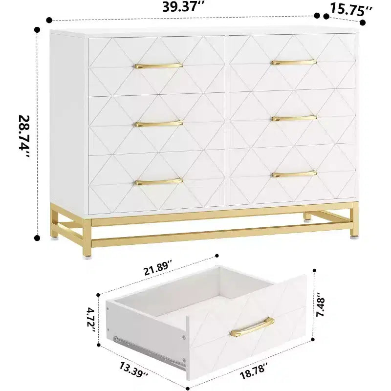 Cassettiera a 6 cassetti per camera da letto, cassettiera doppia in legno con maniglie dorate, cassettiera moderna con cassetti profondi per soggiorno, corridoio