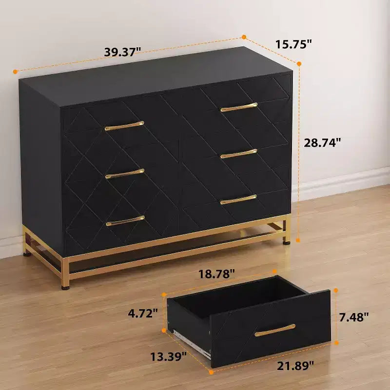 Cassettiera a 6 cassetti per camera da letto, cassettiera doppia in legno con maniglie dorate, cassettiera moderna con cassetti profondi per soggiorno, corridoio