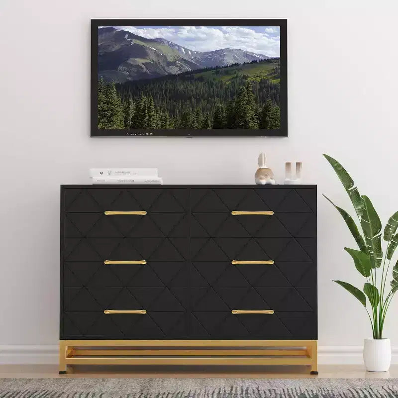 Cassettiera a 6 cassetti per camera da letto, cassettiera doppia in legno con maniglie dorate, cassettiera moderna con cassetti profondi per soggiorno, corridoio
