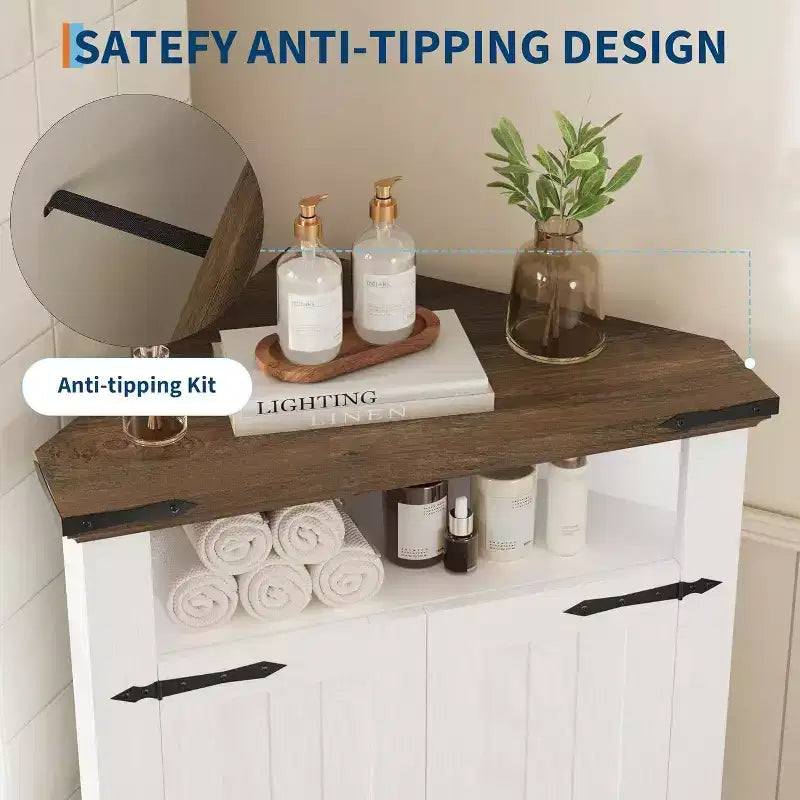 Coolmee Mobiletto angolare piccolo da bagno con ante, armadietto angolare per bagno, cucina, soggiorno, bianco