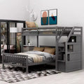 Solid Wood Twin over Full Bunk Bed with 3 Storage, Wooden Loft Bed and Platform Bed Frame, Can be Separated into 2 Beds