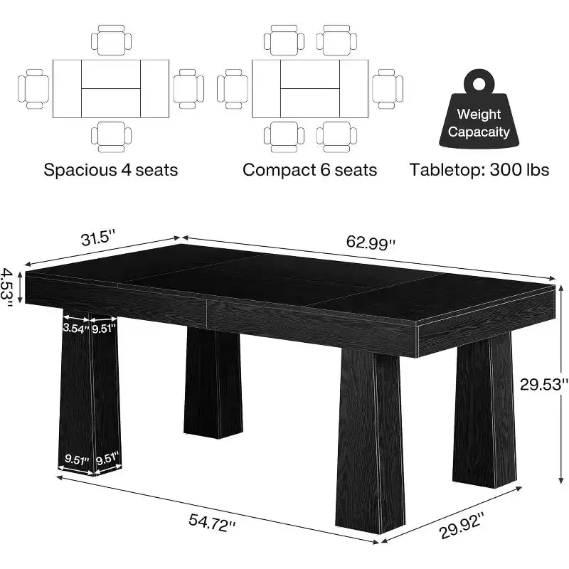 Lantine Tavolo da pranzo da 63'', Tavolo da cucina rettangolare moderno con gambe affusolate resistenti per sala da pranzo, bar, ristorante