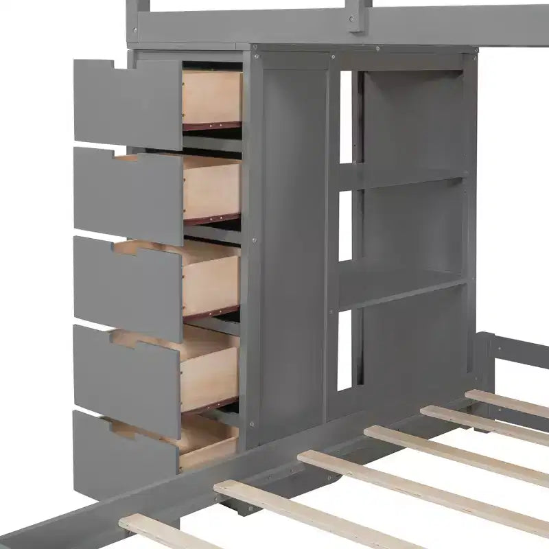 Letti a castello separabili in legno, con scrivania e cassetti, a forma di L, con porte USB e luce LED per bambini e ragazzi