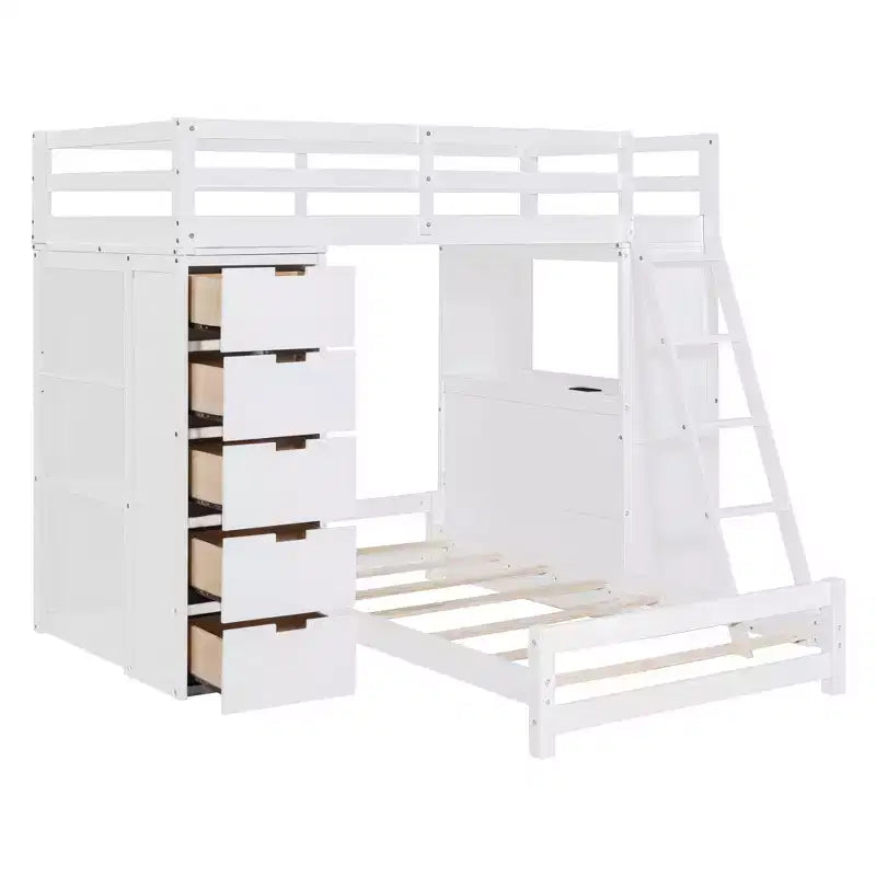 Letti a castello separabili in legno, con scrivania e cassetti, a forma di L, con porte USB e luce LED per bambini e ragazzi