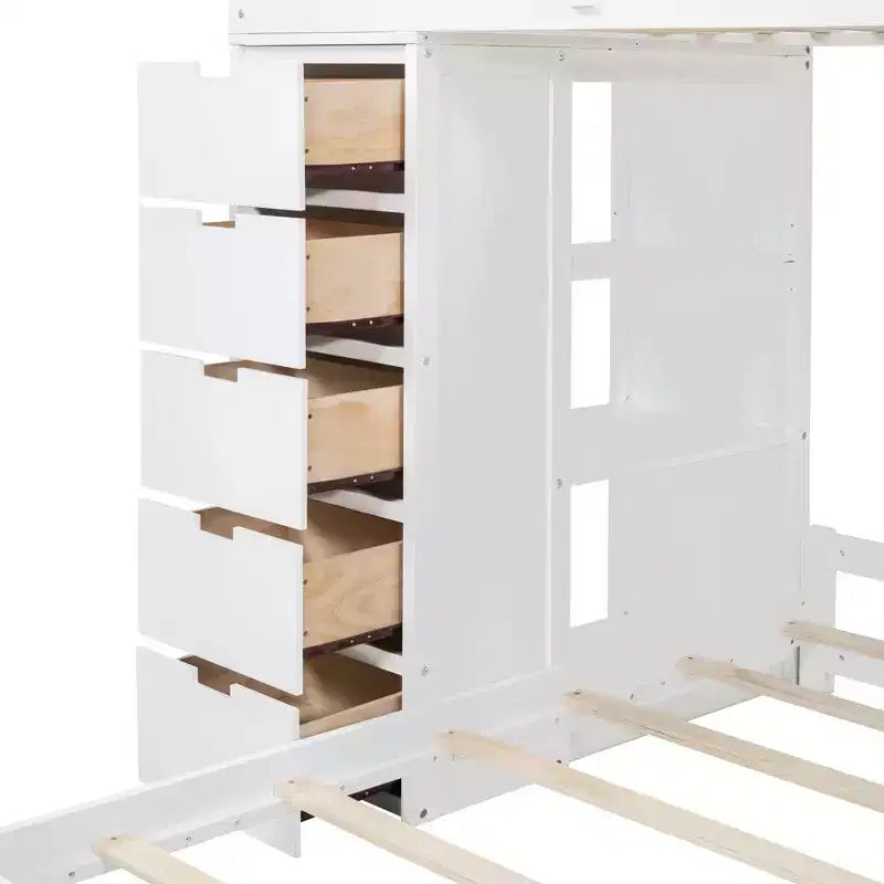 Letti a castello separabili in legno, con scrivania e cassetti, a forma di L, con porte USB e luce LED per bambini e ragazzi