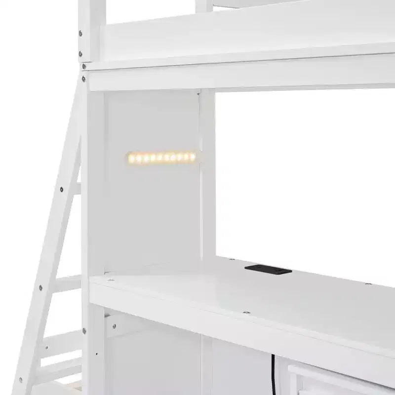 Letti a castello separabili in legno, con scrivania e cassetti, a forma di L, con porte USB e luce LED per bambini e ragazzi