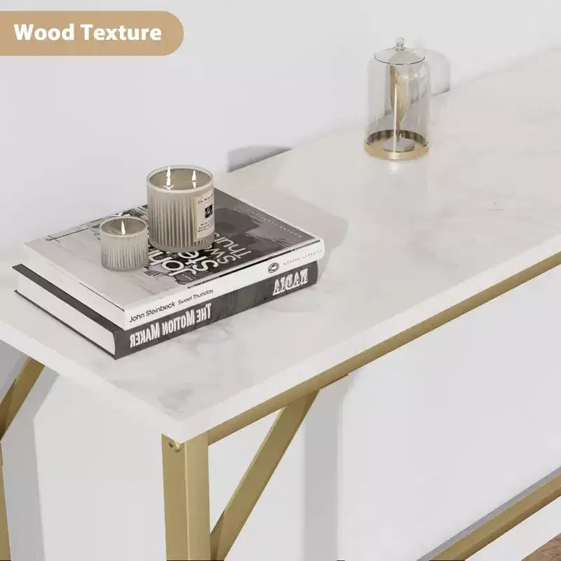 Coolmee Narrow Console Table, Golden Sofa Table with Outlets, Behind Couch Table for Living Room, Hallway Table for Entryway