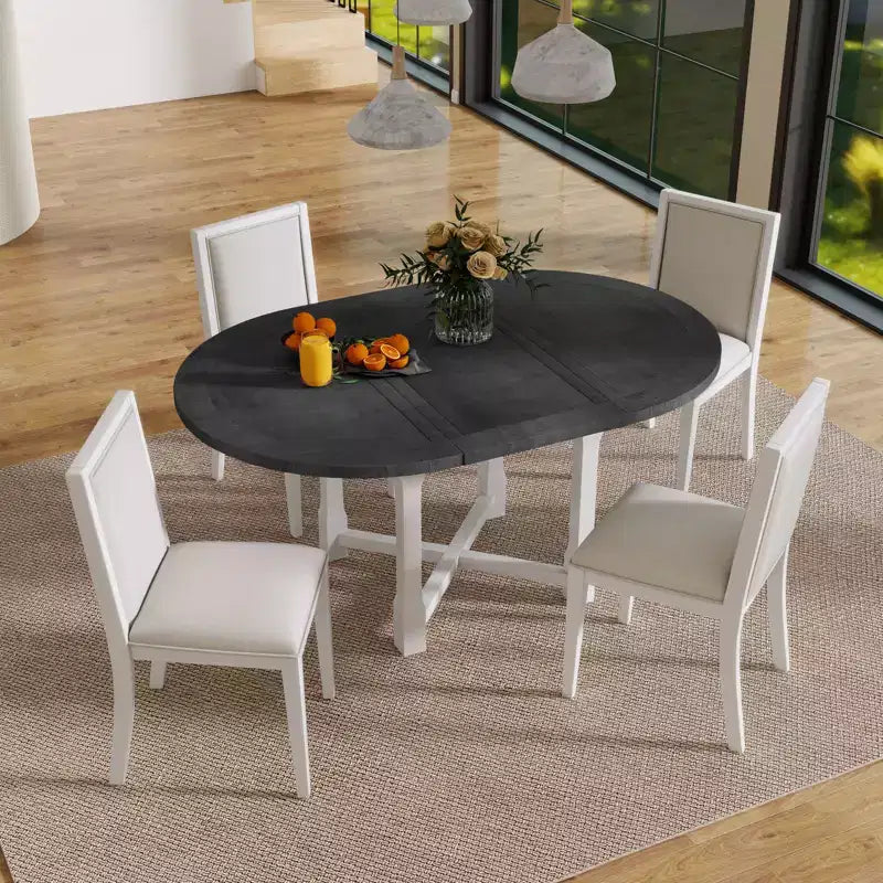 GDFStudio Judith Set da Pranzo 5 Pezzi con Tavolo Rotondo Allungabile e Sedie Imbottite