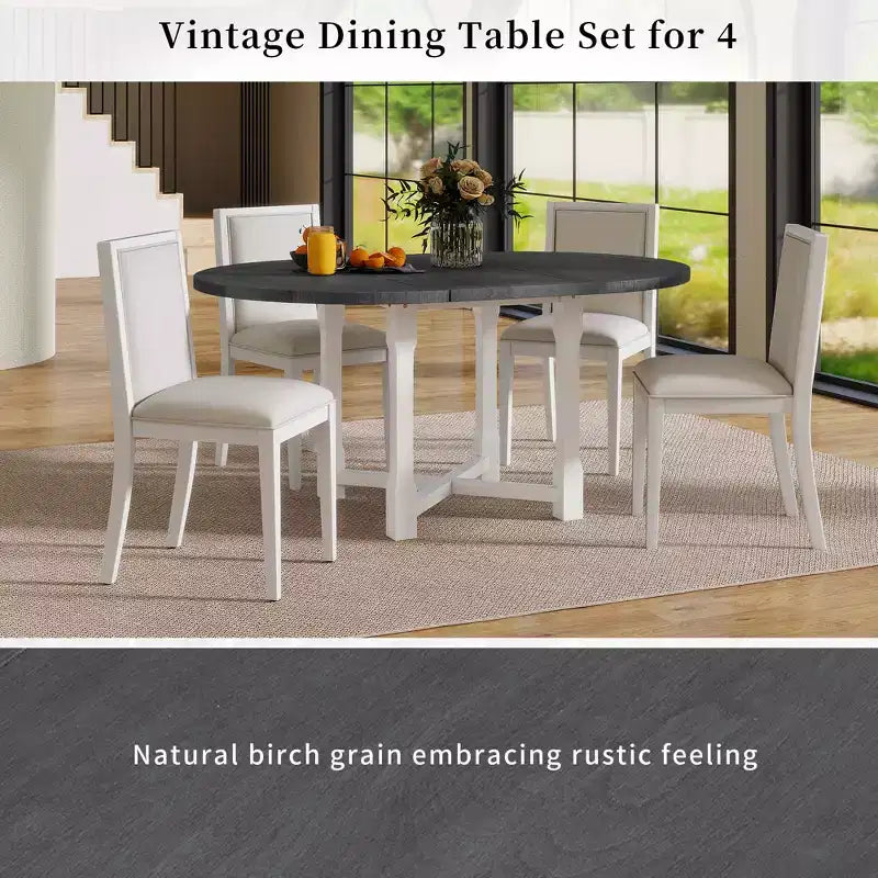 GDFStudio Judith Set da Pranzo 5 Pezzi con Tavolo Rotondo Allungabile e Sedie Imbottite