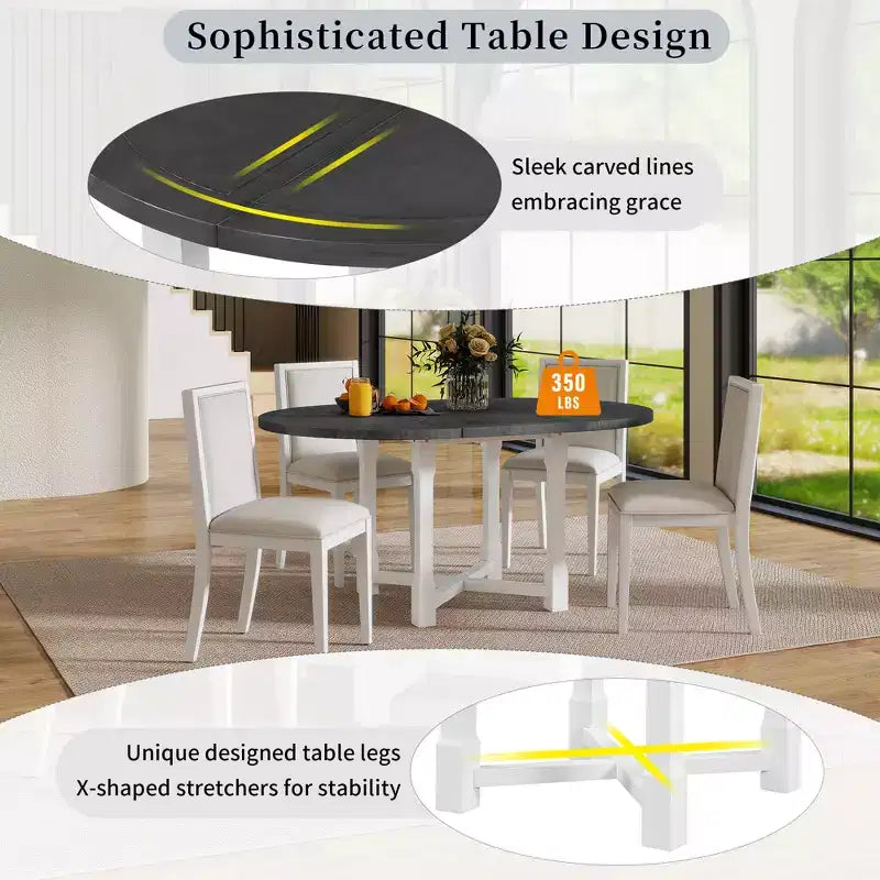 GDFStudio Judith Set da Pranzo 5 Pezzi con Tavolo Rotondo Allungabile e Sedie Imbottite