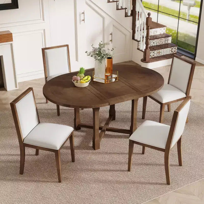 GDFStudio Judith Set da Pranzo 5 Pezzi con Tavolo Rotondo Allungabile e Sedie Imbottite
