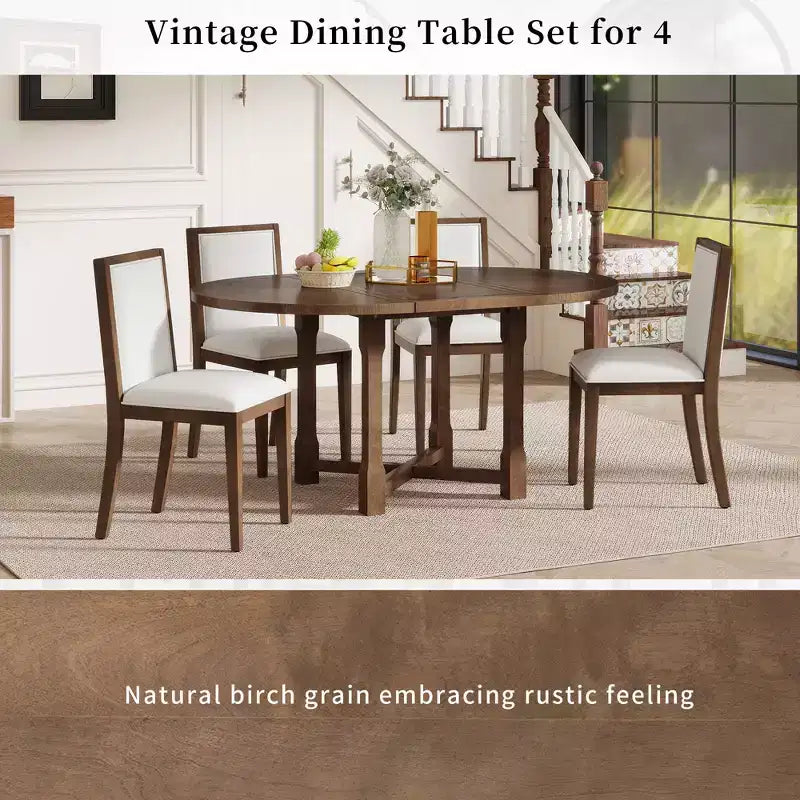 GDFStudio Judith Set da Pranzo 5 Pezzi con Tavolo Rotondo Allungabile e Sedie Imbottite