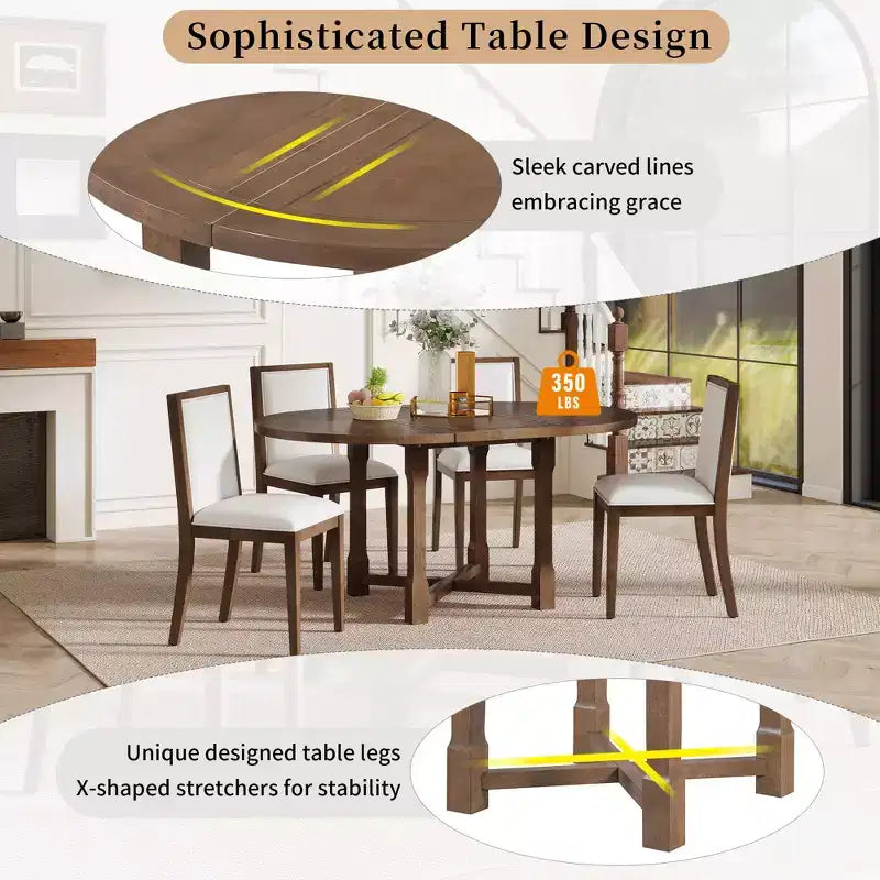 GDFStudio Judith Set da Pranzo 5 Pezzi con Tavolo Rotondo Allungabile e Sedie Imbottite
