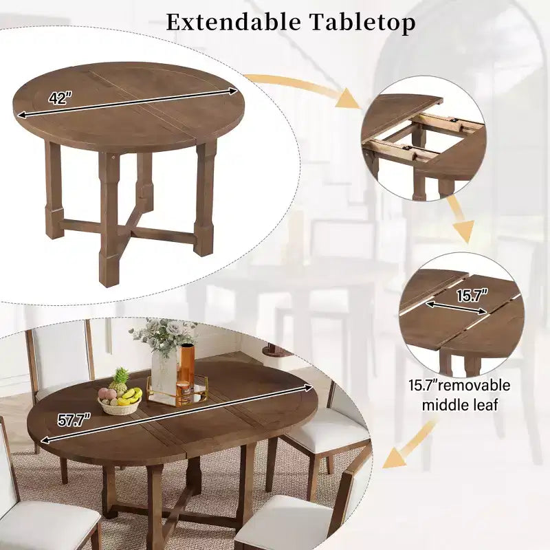 GDFStudio Judith Set da Pranzo 5 Pezzi con Tavolo Rotondo Allungabile e Sedie Imbottite