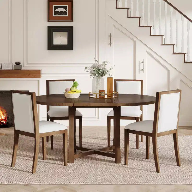 GDFStudio Judith Set da Pranzo 5 Pezzi con Tavolo Rotondo Allungabile e Sedie Imbottite