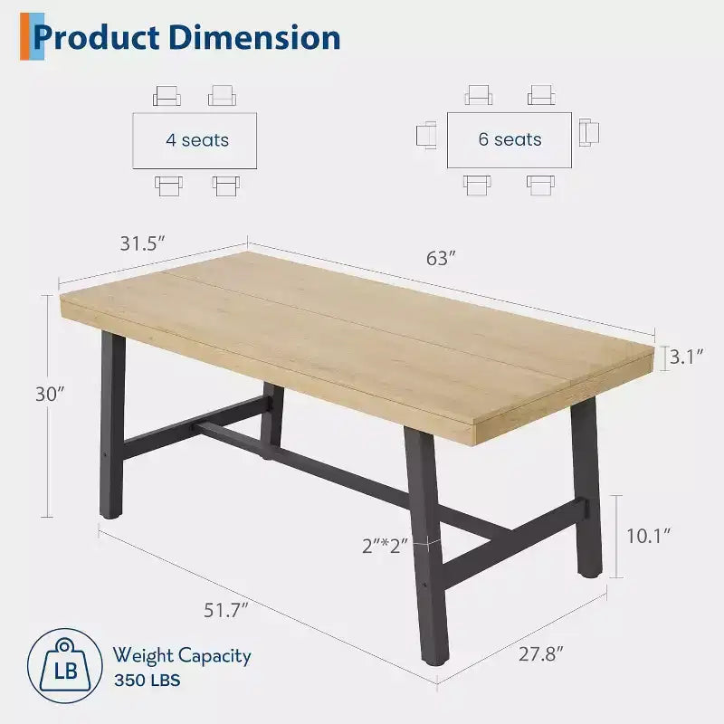 Tavolo da pranzo industriale per 4-6 persone, tavolo da cucina in legno lungo 160 cm con robusta struttura in metallo – rettangolare, per 4-6 posti a sedere, per cena