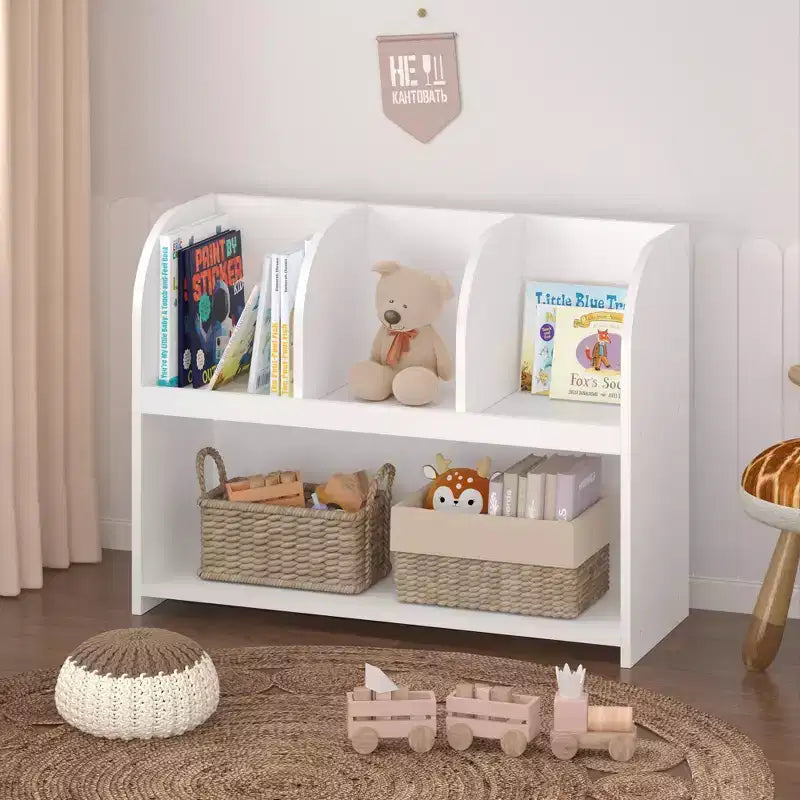 Libreria per Bambini con 4 Scomparti, Scaffale per Libri, Espositore, Scaffale Portaoggetti, Organizer per Giocattoli per Cameretta, Sala Giochi, Asilo Nido