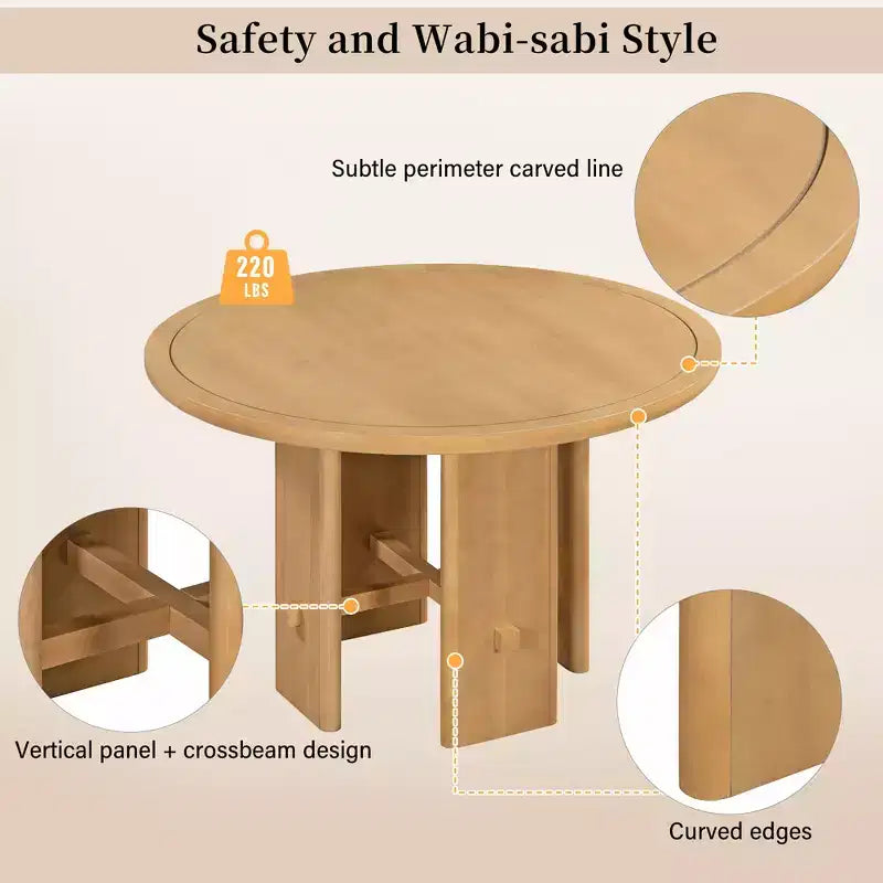 Set tavolo da pranzo GDFStudio Katte da 5 pezzi con tavolo da pranzo rotondo in legno massello e sedie imbottite