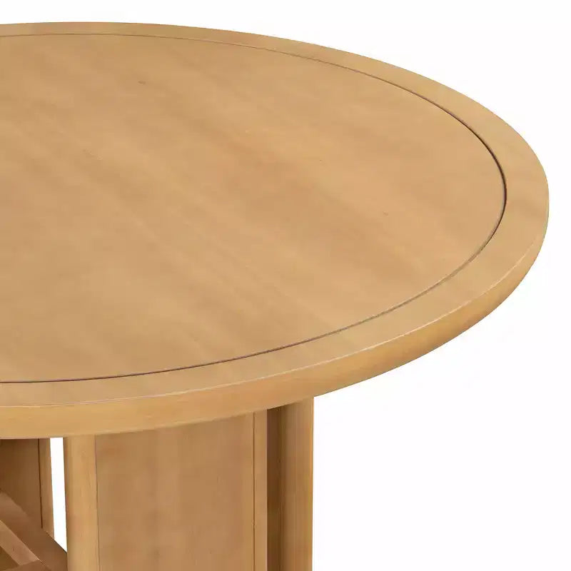 Set tavolo da pranzo GDFStudio Katte da 5 pezzi con tavolo da pranzo rotondo in legno massello e sedie imbottite