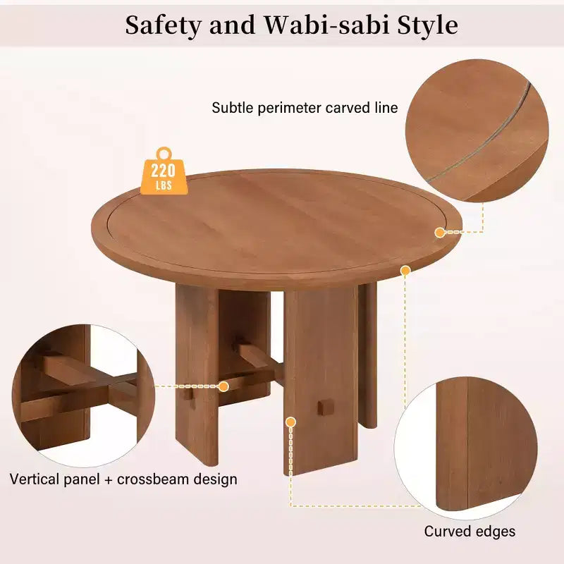 Set tavolo da pranzo GDFStudio Katte da 5 pezzi con tavolo da pranzo rotondo in legno massello e sedie imbottite
