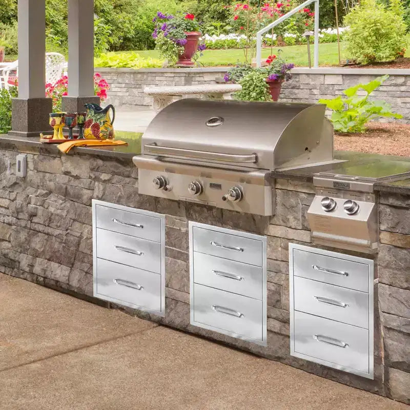 Cassetto doppio in acciaio inox da esterno 18L x 23A x 23P pollici per isola barbecue o stazione grill