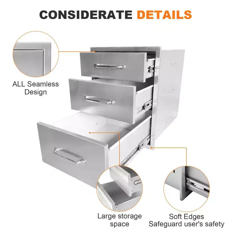Cassetto doppio in acciaio inox da esterno 18L x 23A x 23P pollici per isola barbecue o stazione grill