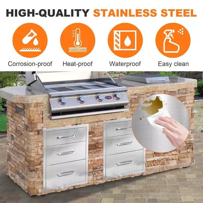 Cassetto doppio in acciaio inox da esterno 18L x 23A x 23P pollici per isola barbecue o stazione grill