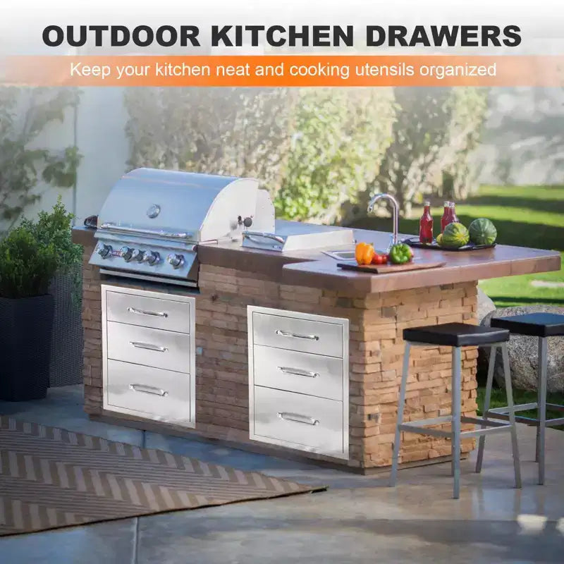 Cassetto doppio in acciaio inox da esterno 18L x 23A x 23P pollici per isola barbecue o stazione grill