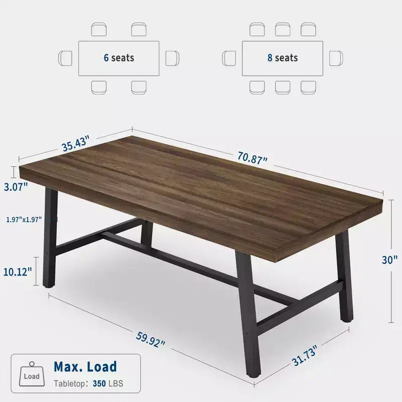 Tavolo da Pranzo Industriale per 6-8 Persone, Tavolo da Cucina Lungo 180 cm in Legno con Robusta Struttura in Metallo e Finitura Marrone Rustico (Marrone, Lunghezza 180 cm)