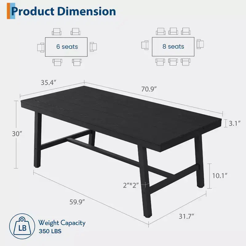 Tavolo da Pranzo Industriale per 6-8 Persone, Tavolo da Cucina Lungo 180 cm in Legno con Robusta Struttura in Metallo e Finitura Marrone Rustico (Marrone, Lunghezza 180 cm)