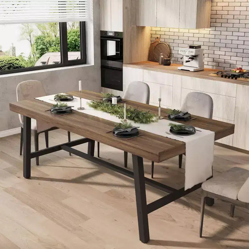 Tavolo da Pranzo Industriale per 6-8 Persone, Tavolo da Cucina Lungo 180 cm in Legno con Robusta Struttura in Metallo e Finitura Marrone Rustico (Marrone, Lunghezza 180 cm)