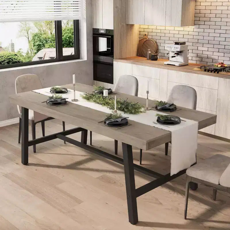 Tavolo da Pranzo Industriale per 6-8 Persone, Tavolo da Cucina Lungo 180 cm in Legno con Robusta Struttura in Metallo e Finitura Marrone Rustico (Marrone, Lunghezza 180 cm)