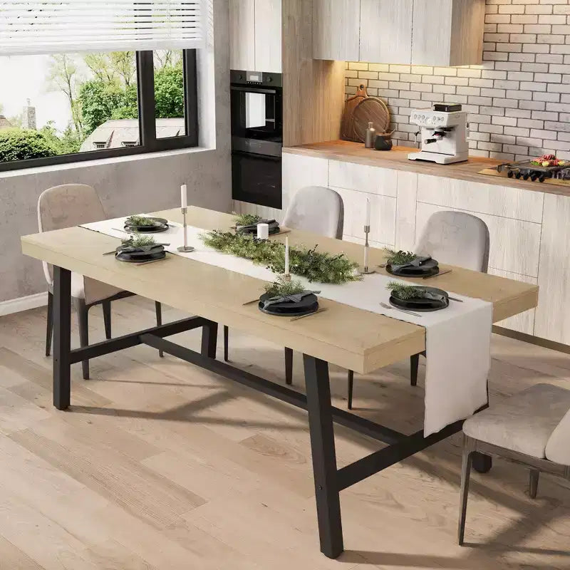 Tavolo da Pranzo Industriale per 6-8 Persone, Tavolo da Cucina Lungo 180 cm in Legno con Robusta Struttura in Metallo e Finitura Marrone Rustico (Marrone, Lunghezza 180 cm)