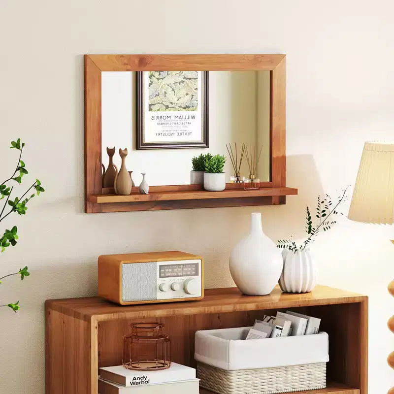 Costway Specchio Decorativo Rettangolare 27,5 x 20 Pollici Specchio da Parete Rustico con Mensola
