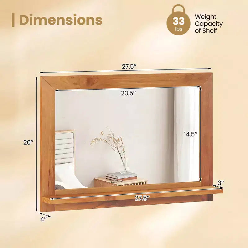 Costway Specchio Decorativo Rettangolare 27,5 x 20 Pollici Specchio da Parete Rustico con Mensola