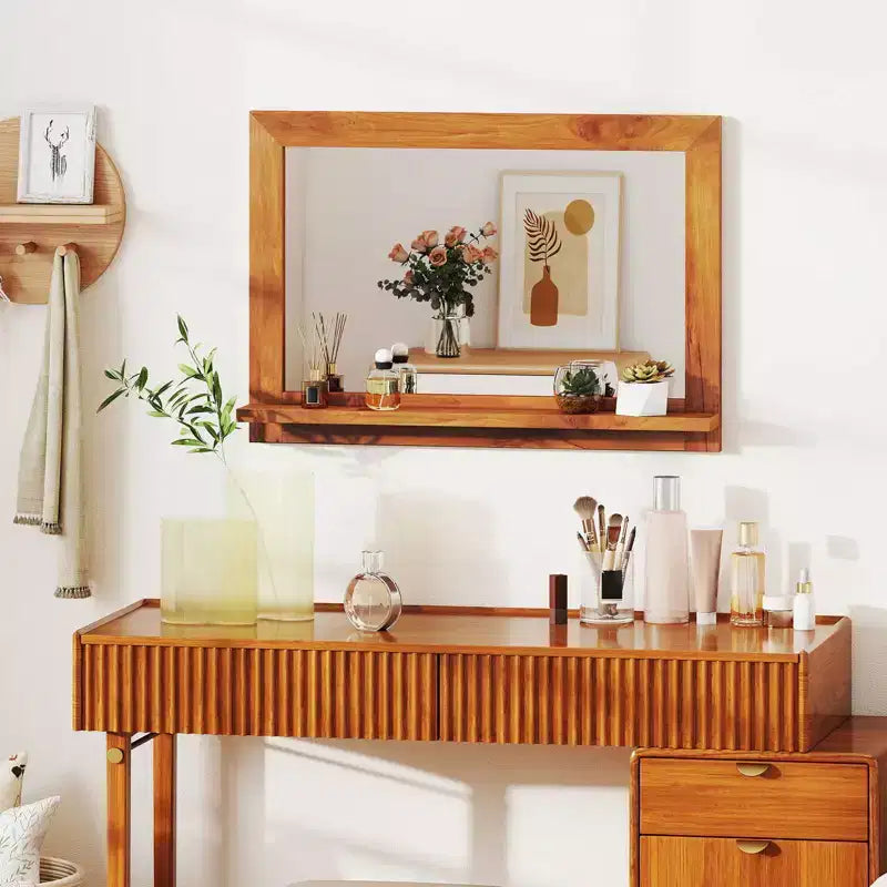 Costway Specchio Decorativo Rettangolare 27,5 x 20 Pollici Specchio da Parete Rustico con Mensola