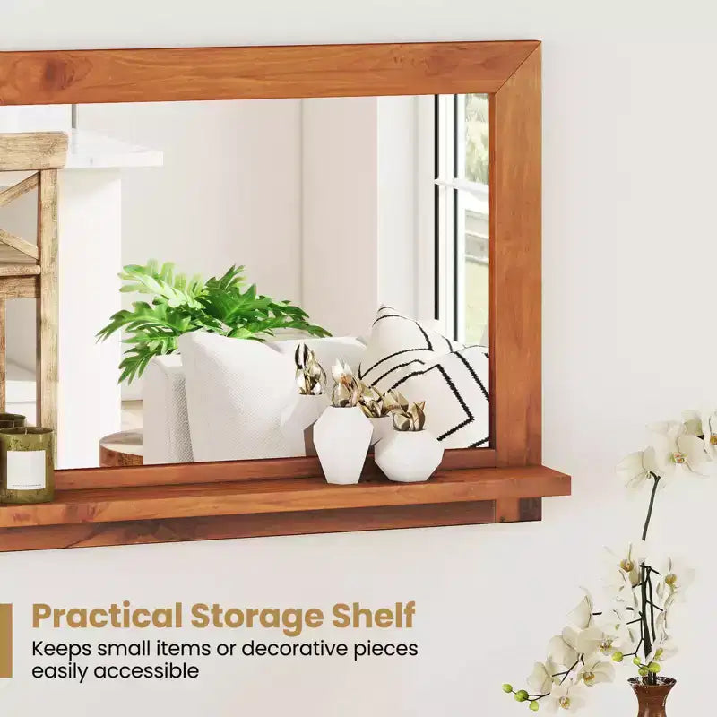 Costway Specchio Decorativo Rettangolare 27,5 x 20 Pollici Specchio da Parete Rustico con Mensola