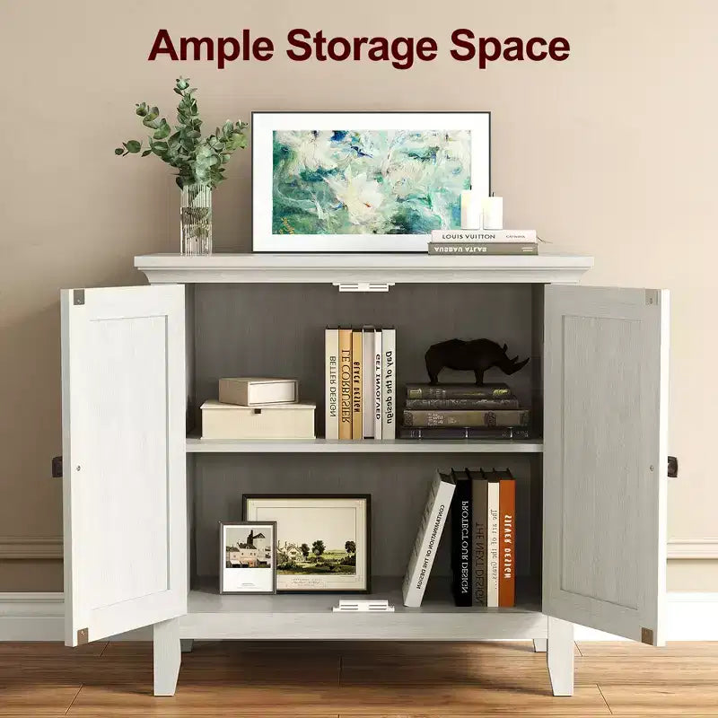 Heynemo, mobile buffet a 2 ante con contenitore, credenza bohémien con ripiani regolabili, mobile credenza in legno, tavolo console bianco-grigiastro per camera da letto