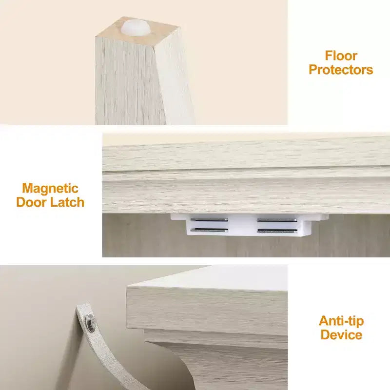 Heynemo, mobile buffet a 2 ante con contenitore, credenza bohémien con ripiani regolabili, mobile credenza in legno, tavolo console bianco-grigiastro per camera da letto