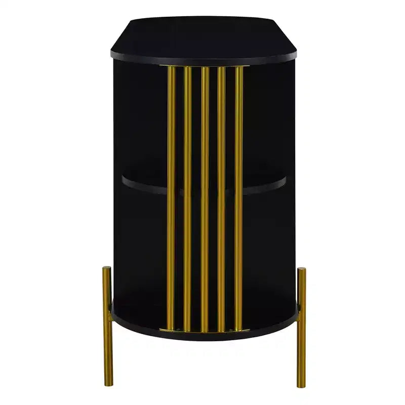 Hostack Madia a 2 Ante Curva con Dettagli Dorati e Ante Intrecciate, Credenza Contenitore per Sala da Pranzo e Soggiorno, Nero