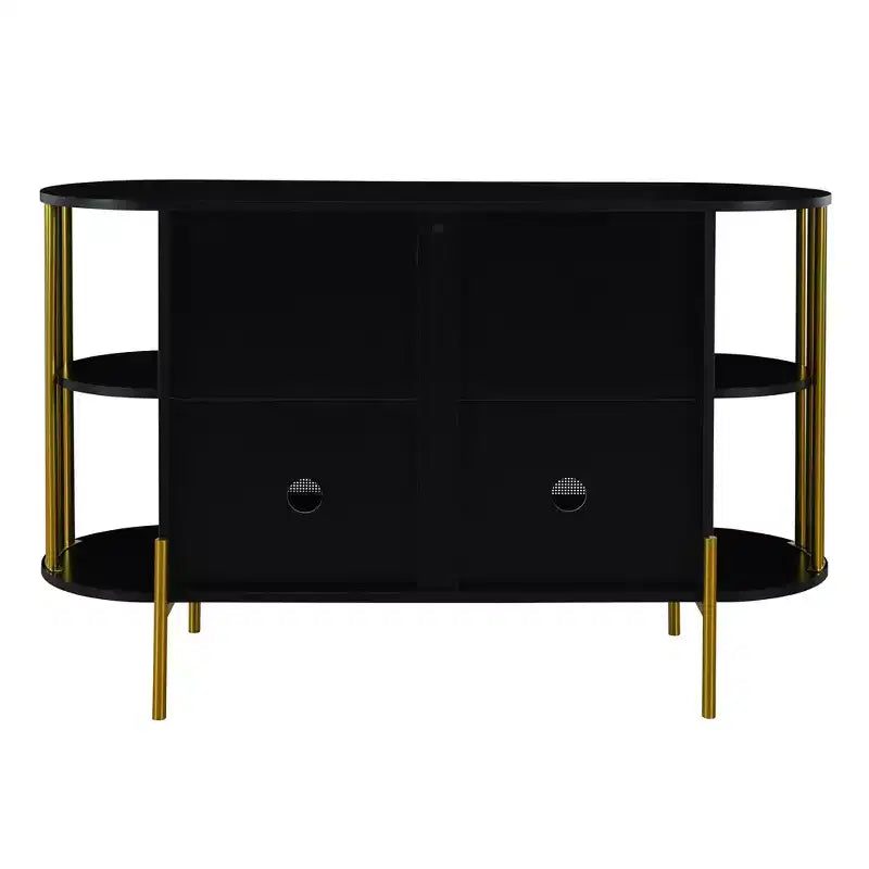 Hostack Madia a 2 Ante Curva con Dettagli Dorati e Ante Intrecciate, Credenza Contenitore per Sala da Pranzo e Soggiorno, Nero